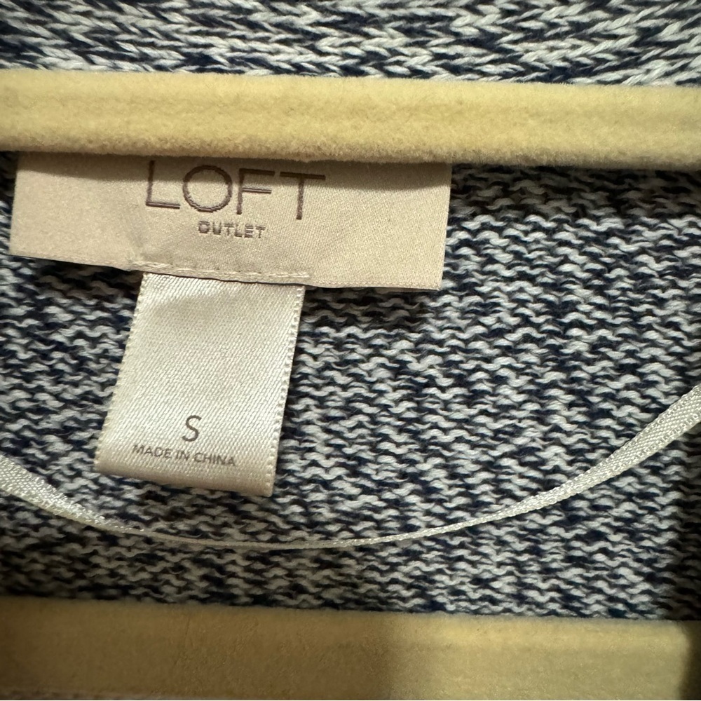 LOFT - Blue / White shawl collar Open Front Cardigan with Pockets - Size S - Picture 6 of 7